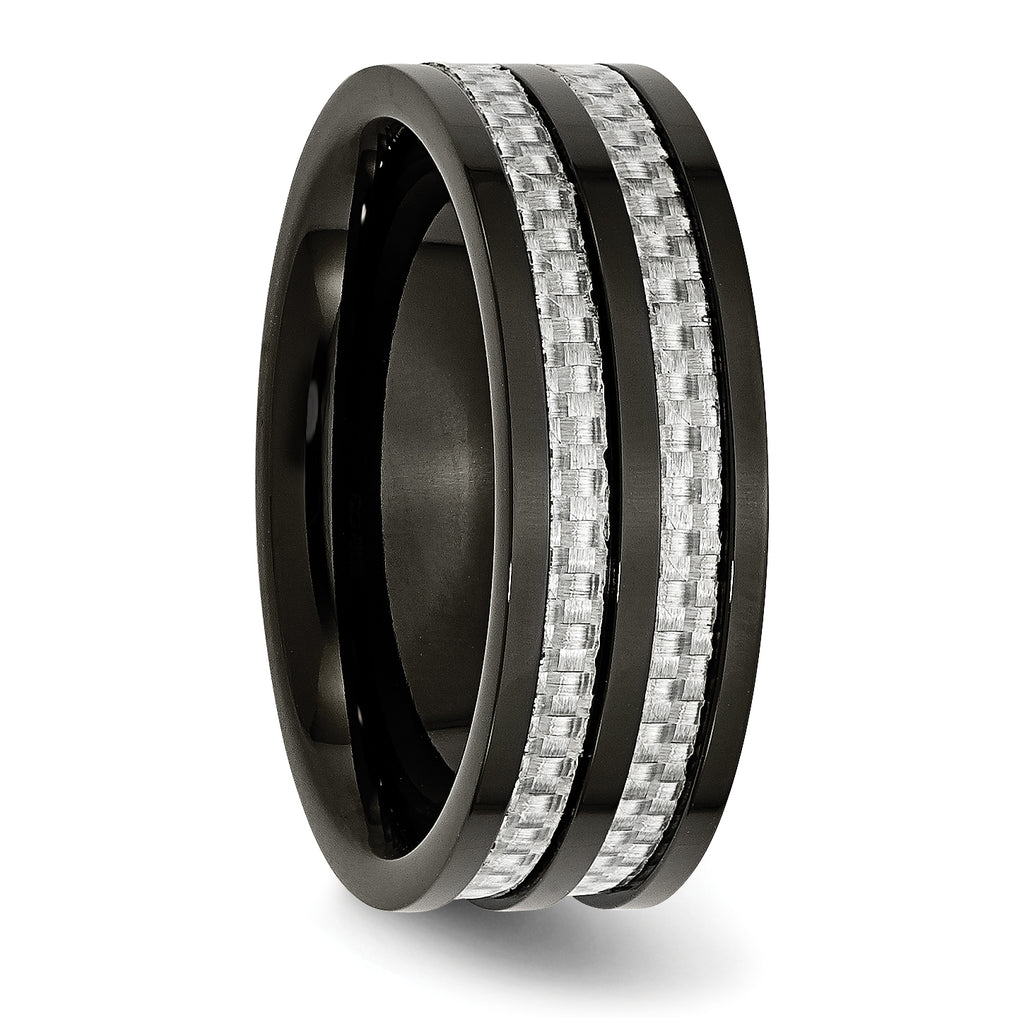 Carbon Fiber Inlay Wedding Band in Black Titanium, 8mm