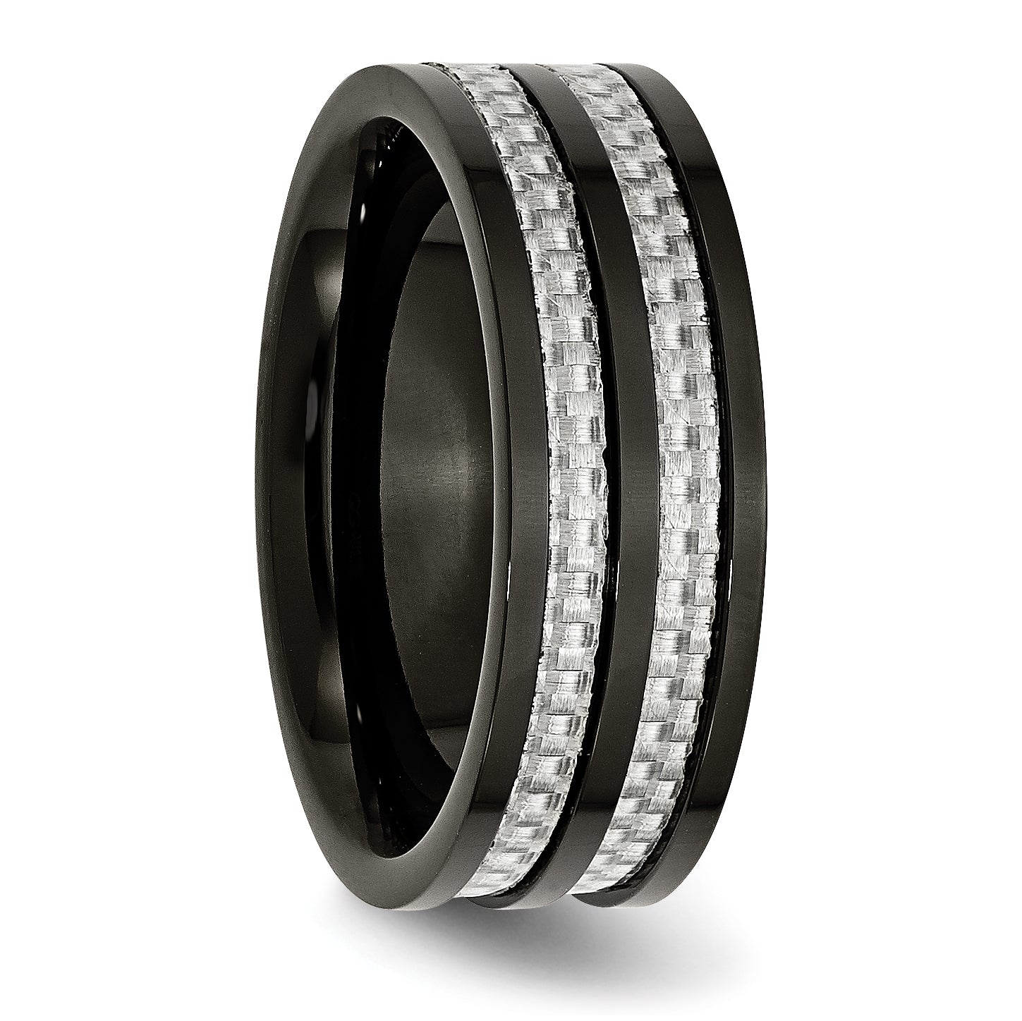 Carbon Fiber Inlay Wedding Band in Black Titanium, 8mm
