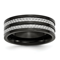 Titanium Polished Black IP-plated with Grey Carbon Fiber Inlay 8mm Band