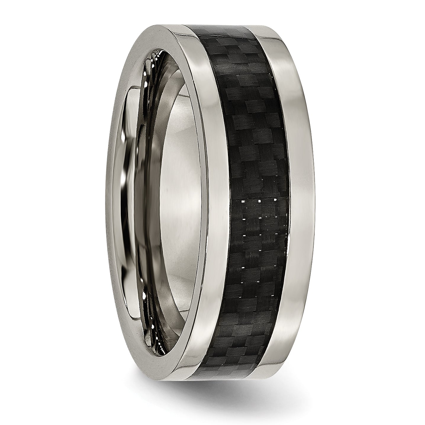 Carbon Fiber Inlay Wedding Band in Titanium, 8mm
