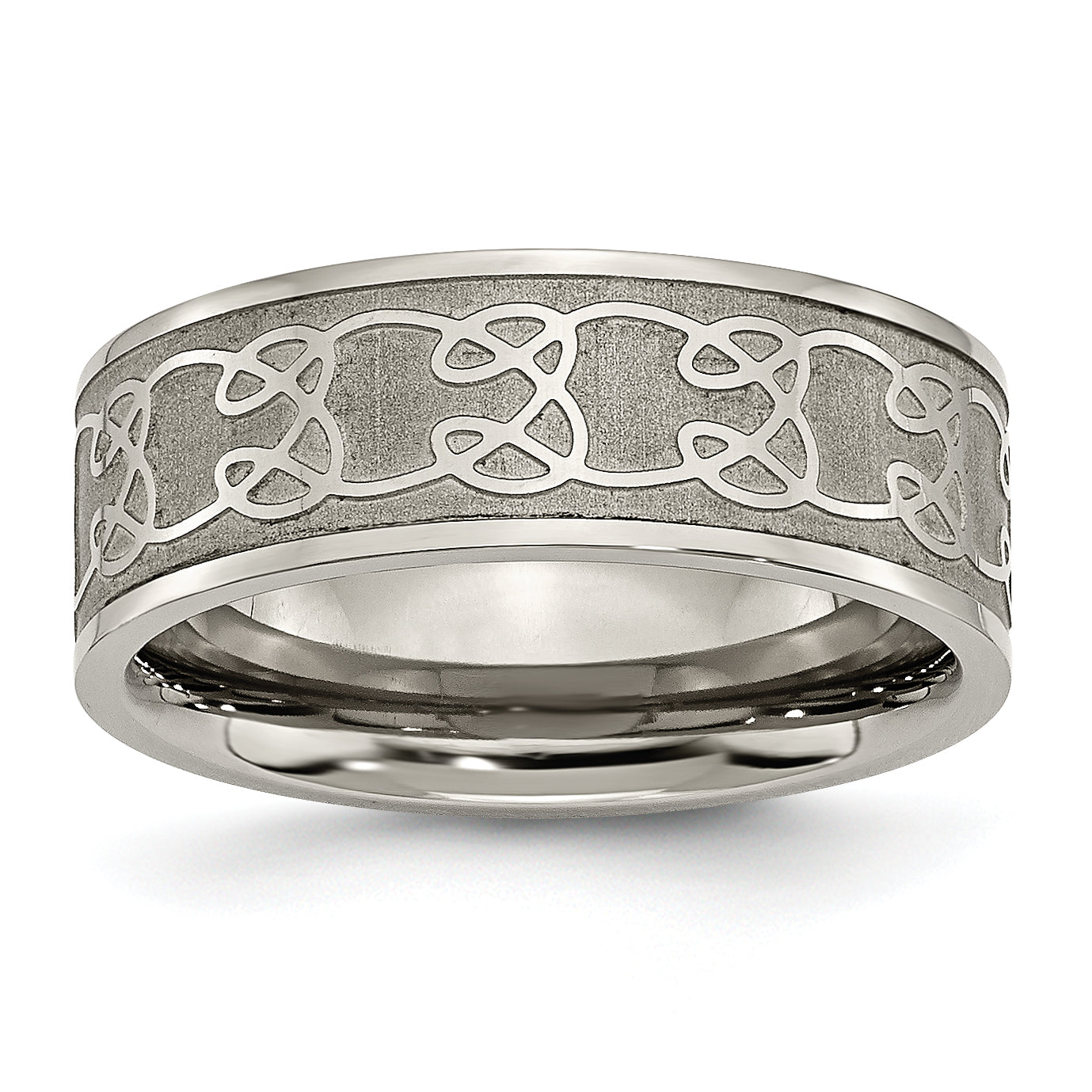 Titanium Brushed Center 8mm Scroll Design Band