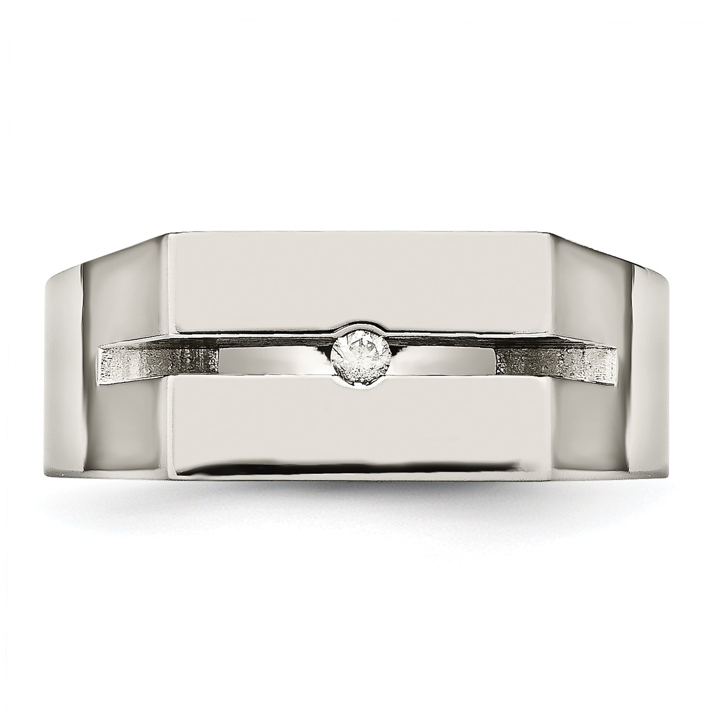 Titanium Wedding Band with White Diamond Polished Finish Unisex
