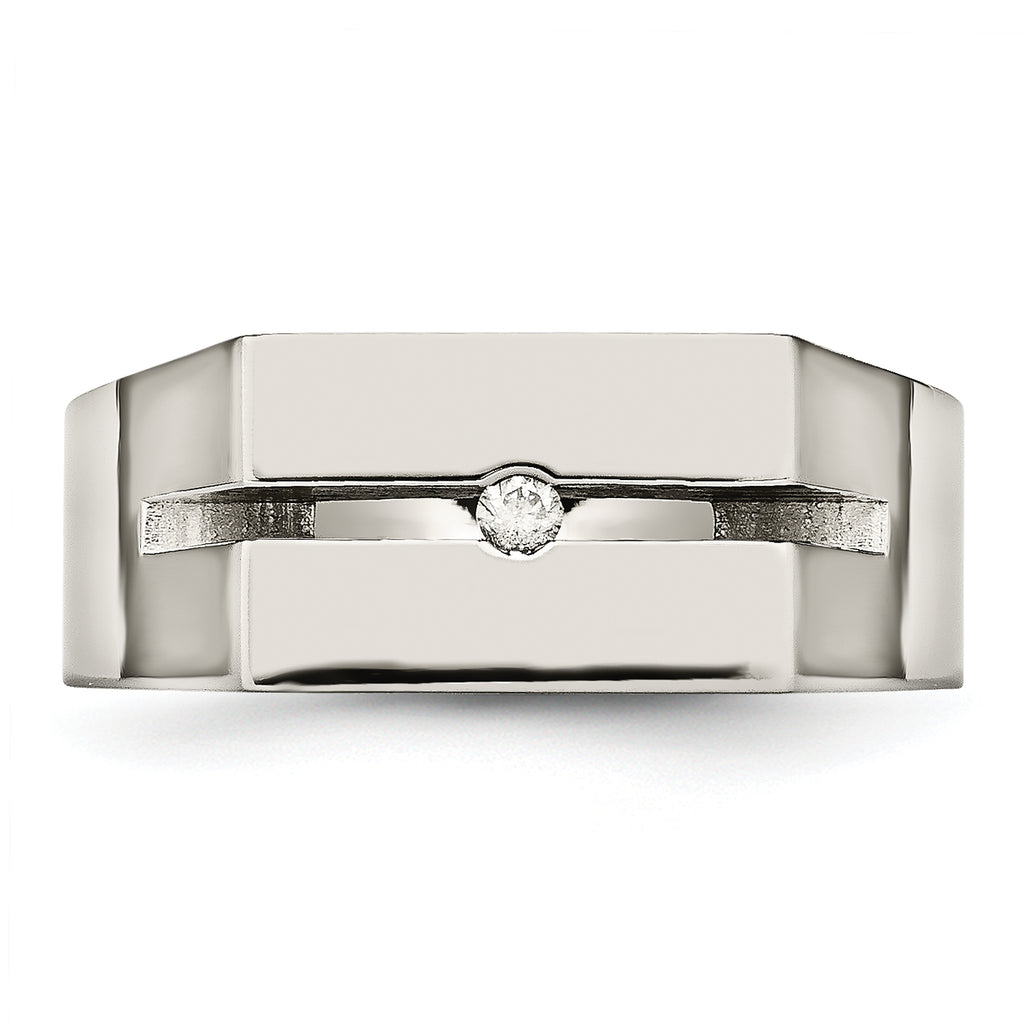Titanium Wedding Band with White Diamond Polished Finish Unisex