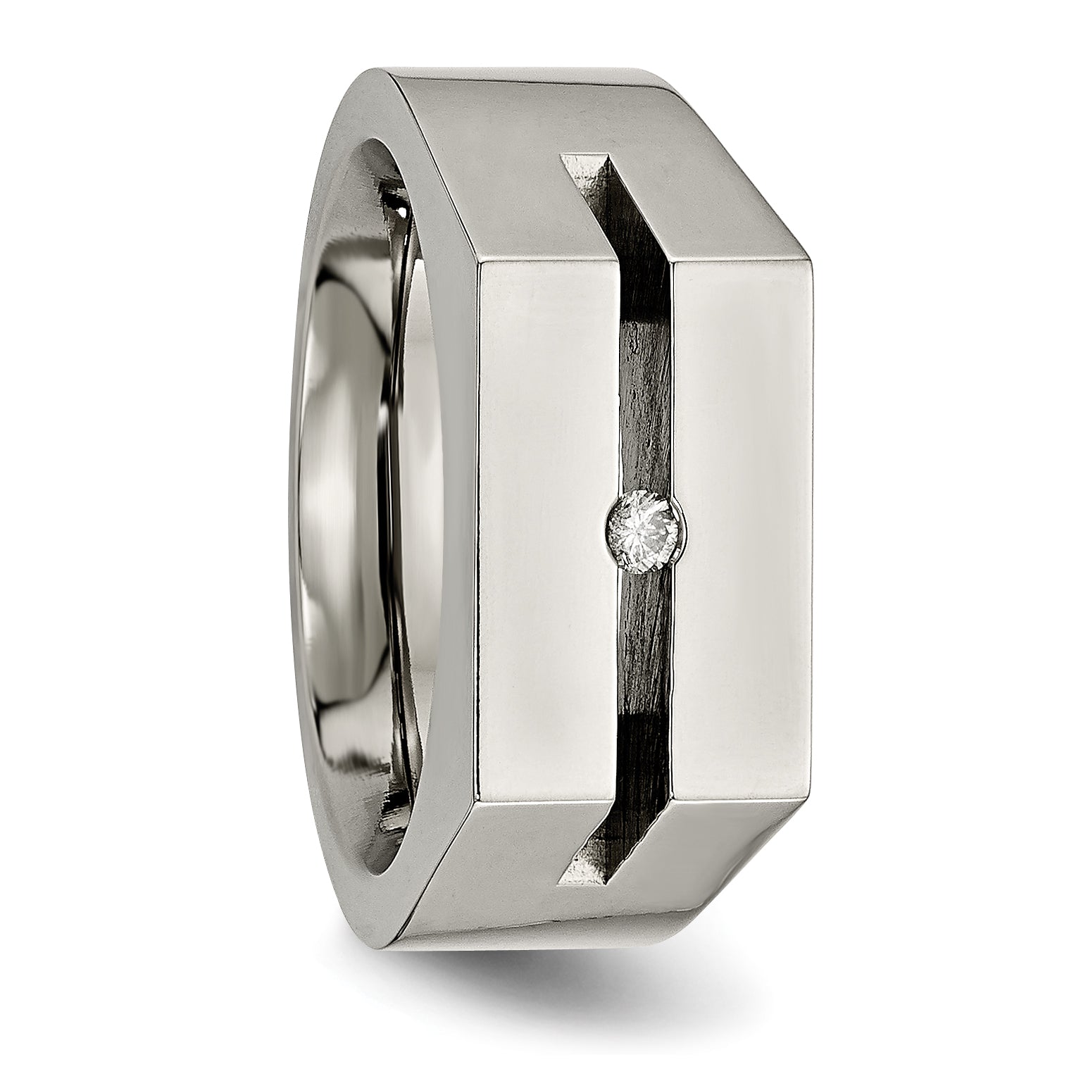 Titanium Wedding Band with White Diamond Polished Finish Unisex