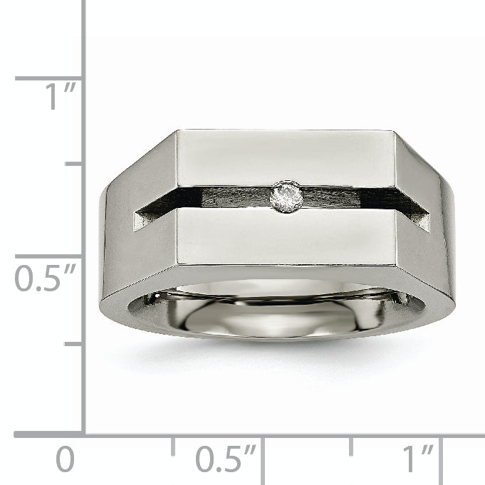 Titanium Wedding Band with White Diamond Polished Finish Unisex