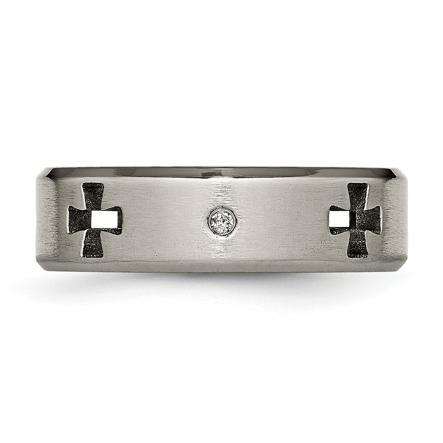 Titanium Wedding Band with Diamond Cross Cutout and Brushed Finish