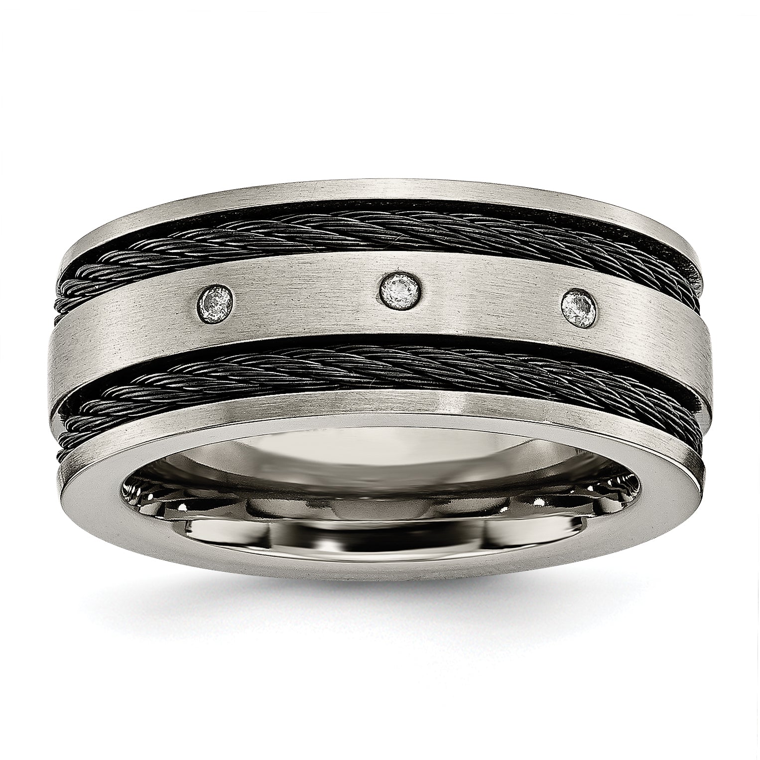Titanium Brushed Black IP-plated Cable 1/20 Carat Diamond 10mm Band Main image