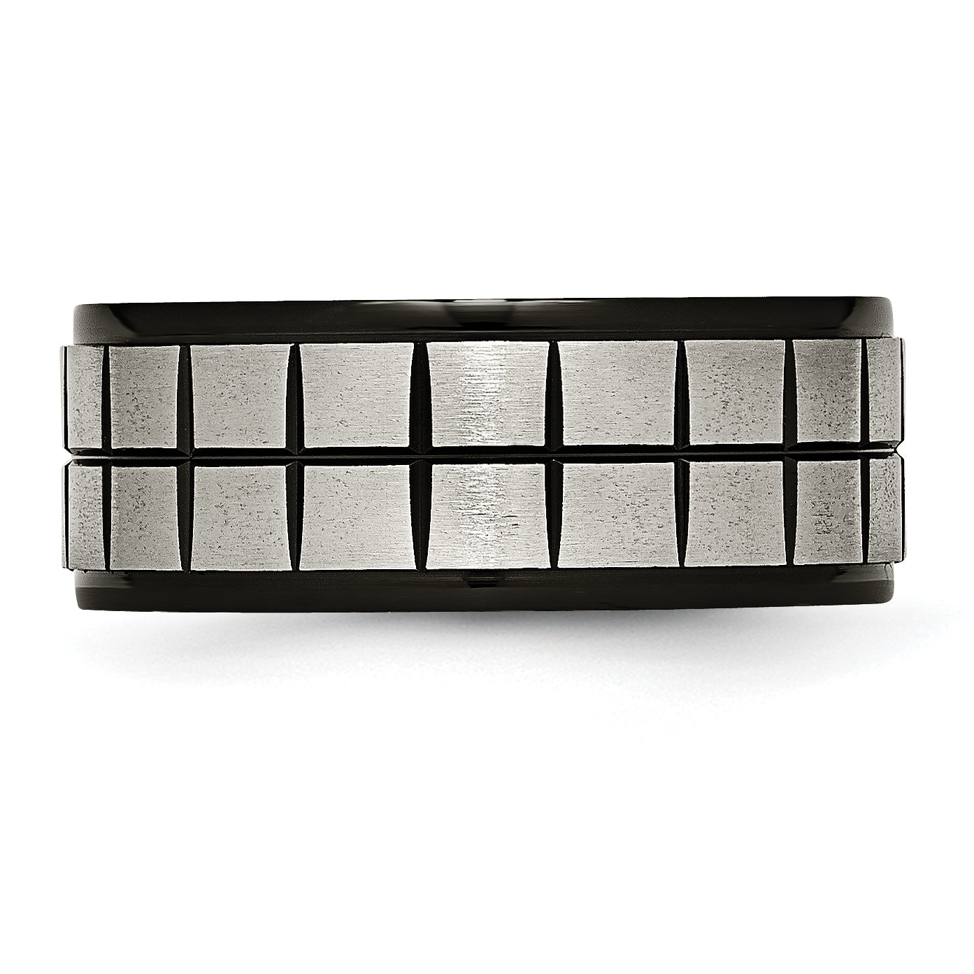 Brushed Wedding Band in Titanium with Black IP Center, 9mm