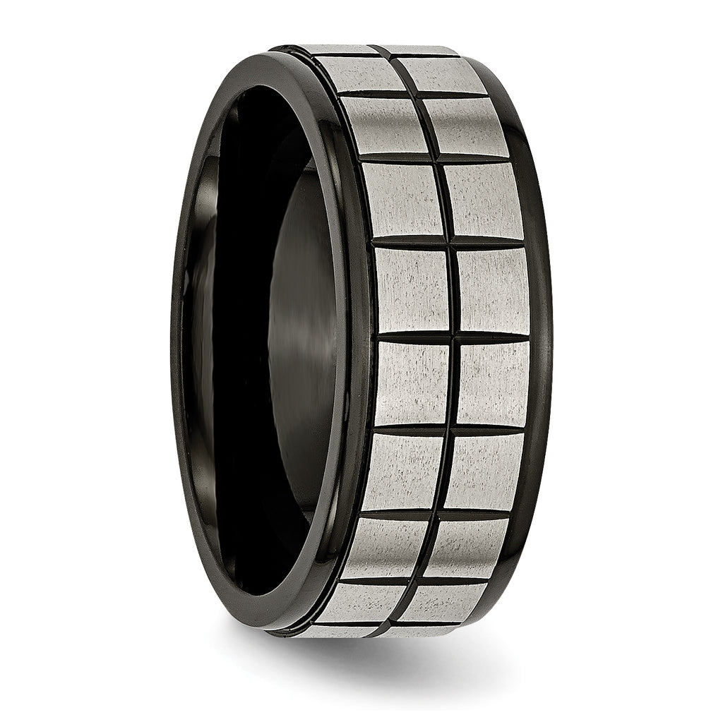 Brushed Wedding Band in Titanium with Black IP Center, 9mm