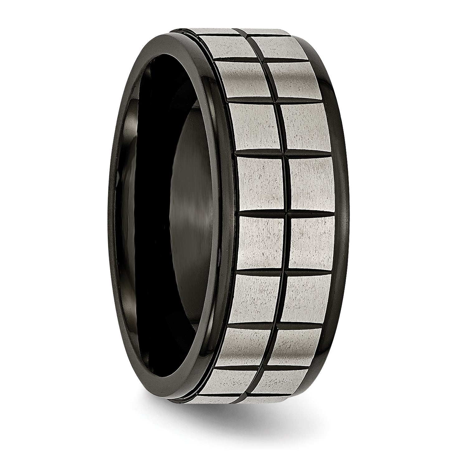 Brushed Wedding Band in Titanium with Black IP Center, 9mm