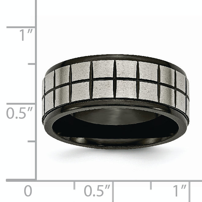 Brushed Wedding Band in Titanium with Black IP Center, 9mm