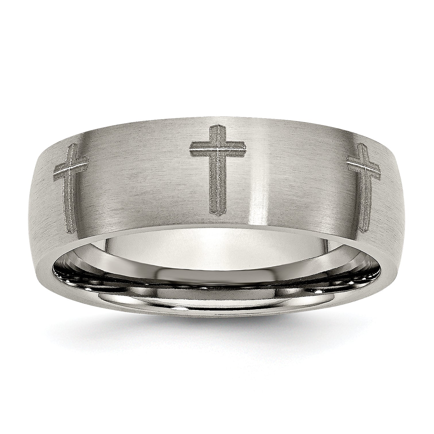 Titanium Brushed Cross Laser Design 8mm Band Main image