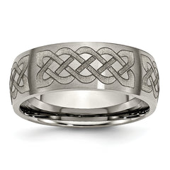 Titanium Brushed Celtic Laser Design 8mm Band