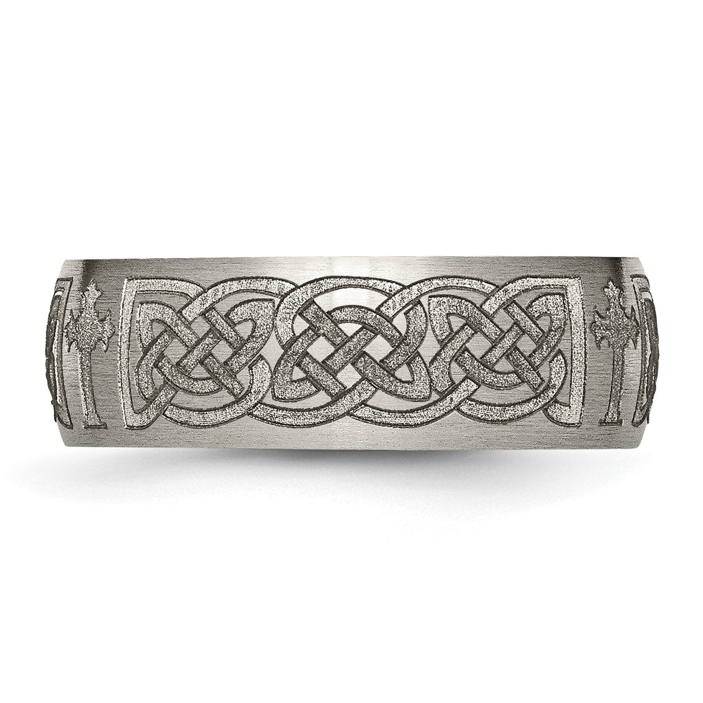 Titanium Celtic Cross Wedding Band with Engravable Brushed Finish