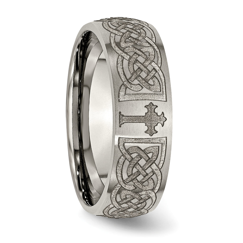 Titanium Celtic Cross Wedding Band with Engravable Brushed Finish