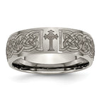 Titanium Brushed Celtic Cross Laser Design 8mm Band