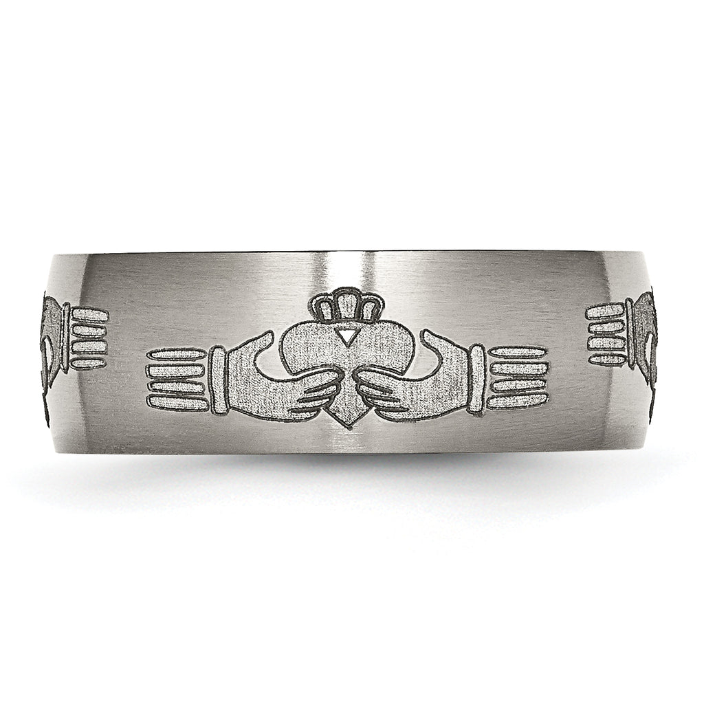 Titanium Claddagh Wedding Band with Laser Design and Engraving Option