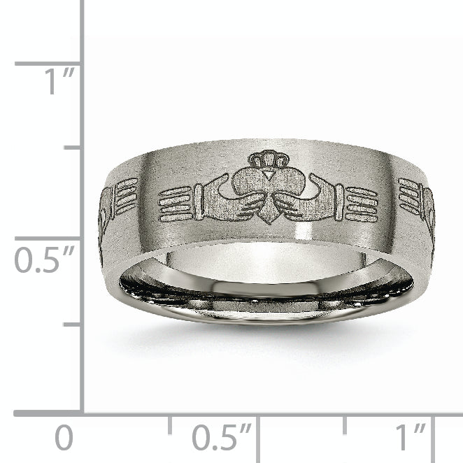 Titanium Claddagh Wedding Band with Laser Design and Engraving Option