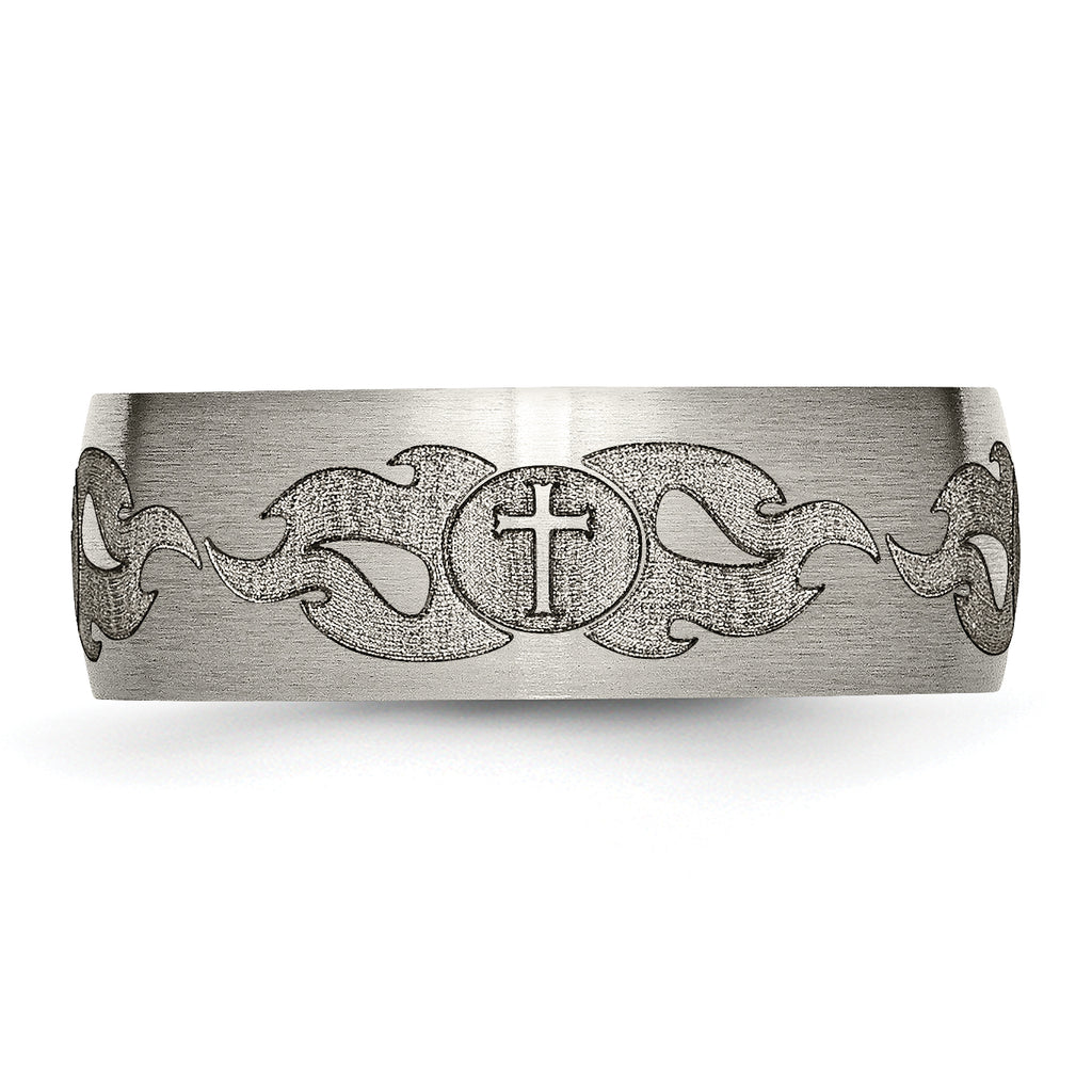 Titanium Wedding Band with Laser Flames Design, Engravable Unisex Elegance