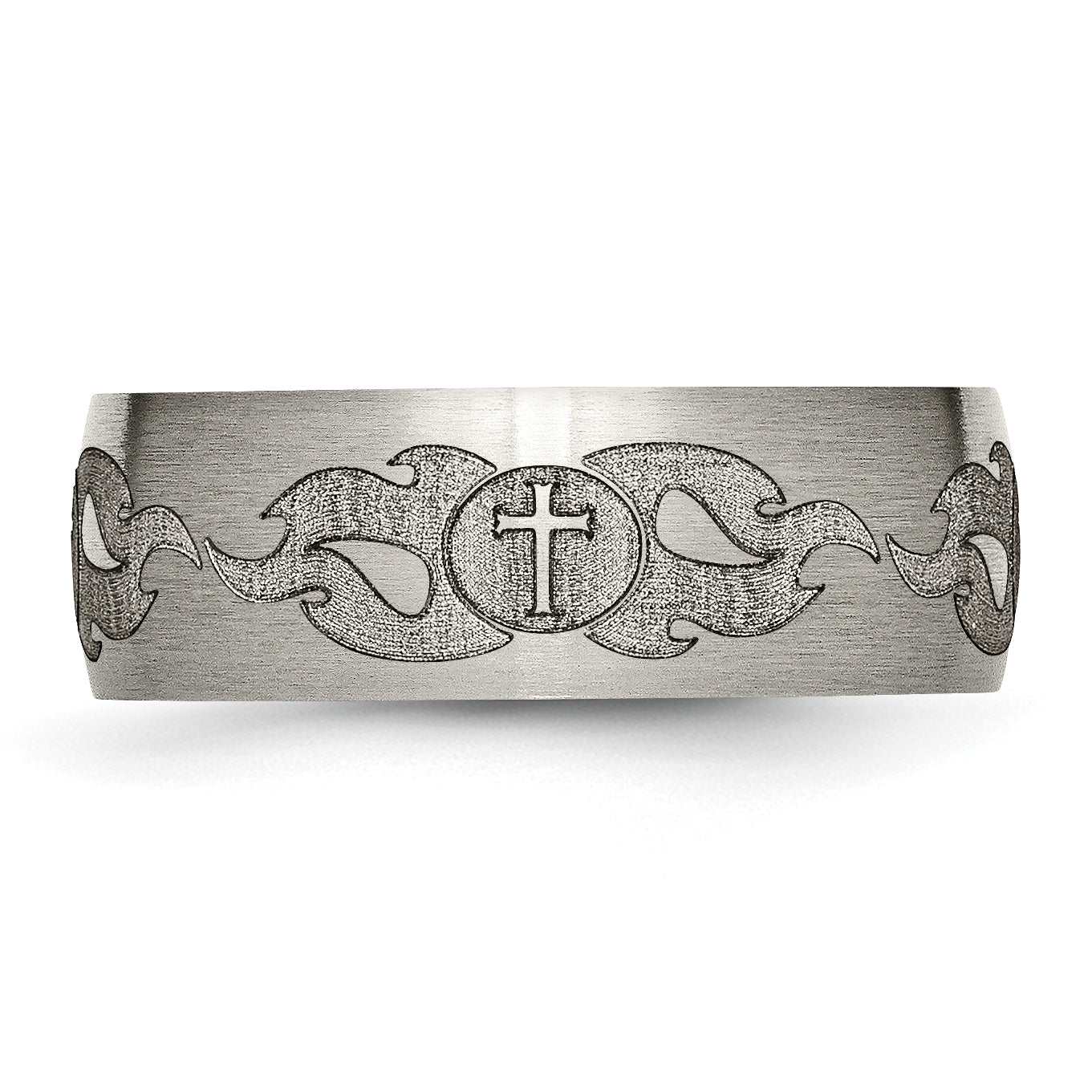 Titanium Wedding Band with Laser Flames Design, Engravable Unisex Elegance