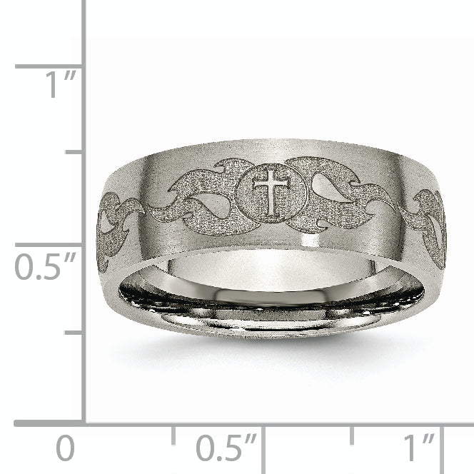 Titanium Wedding Band with Laser Flames Design, Engravable Unisex Elegance