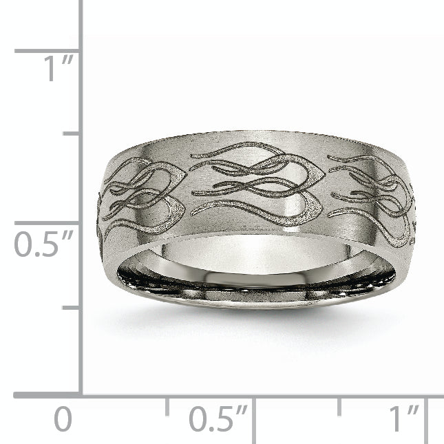 Titanium Brushed Flame Laser Design 8mm Band