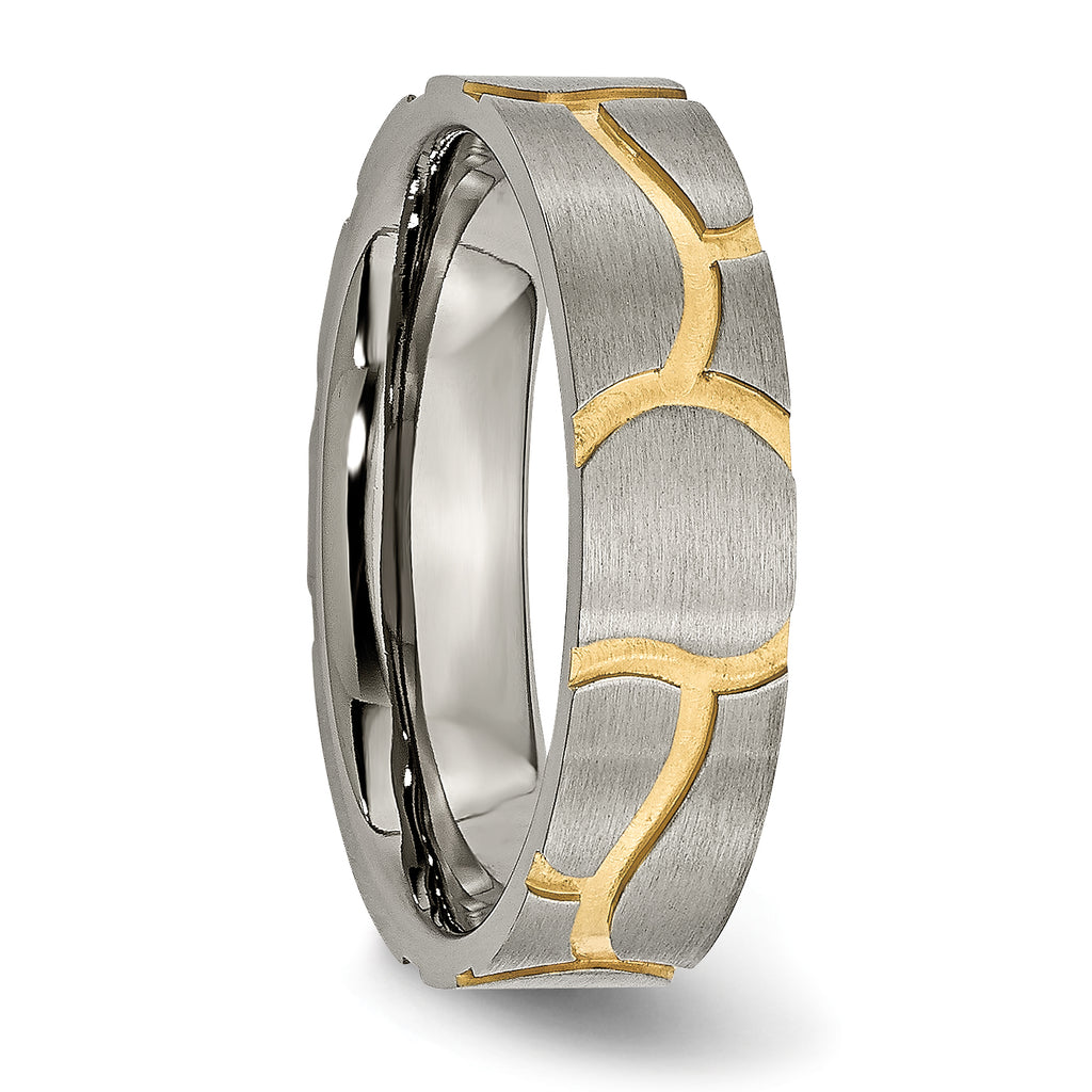 Grooved Wedding Band in Titanium & Gold-Tone IP, 6mm