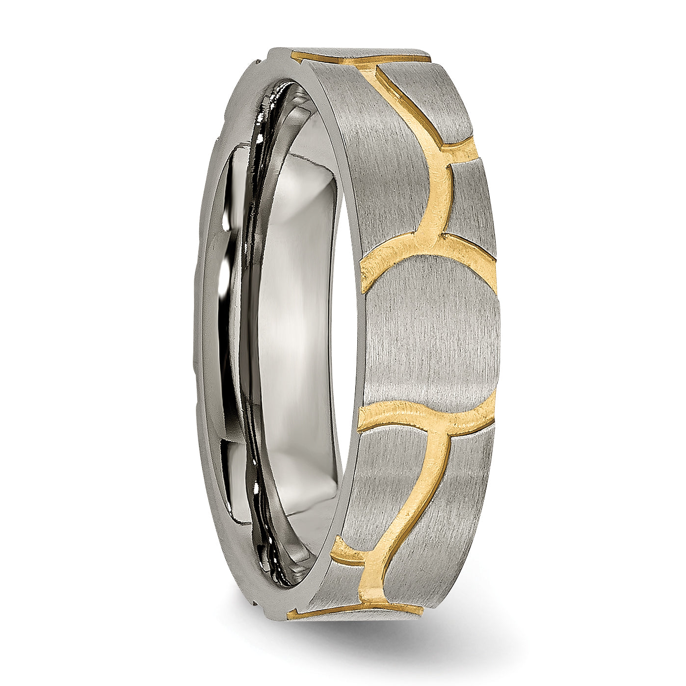 Grooved Wedding Band in Titanium & Gold-Tone IP, 6mm