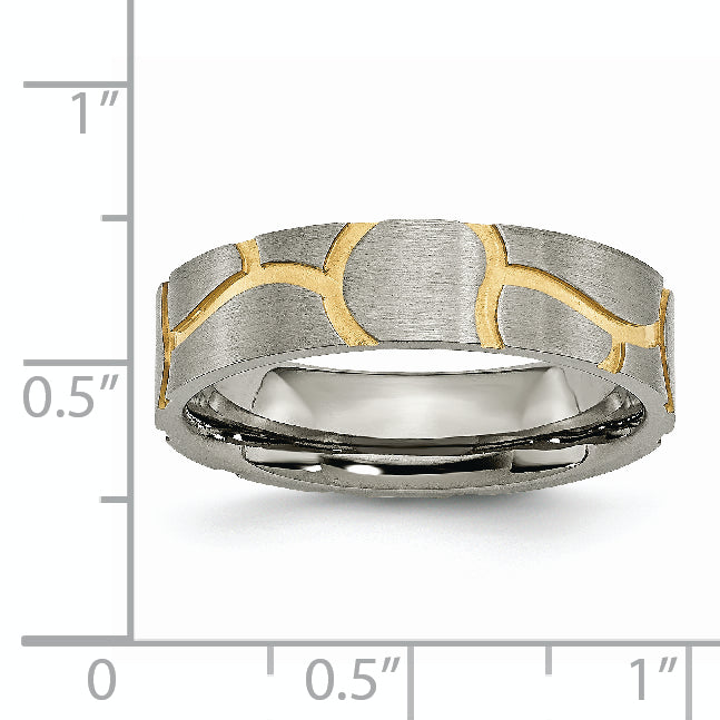 Grooved Wedding Band in Titanium & Gold-Tone IP, 6mm