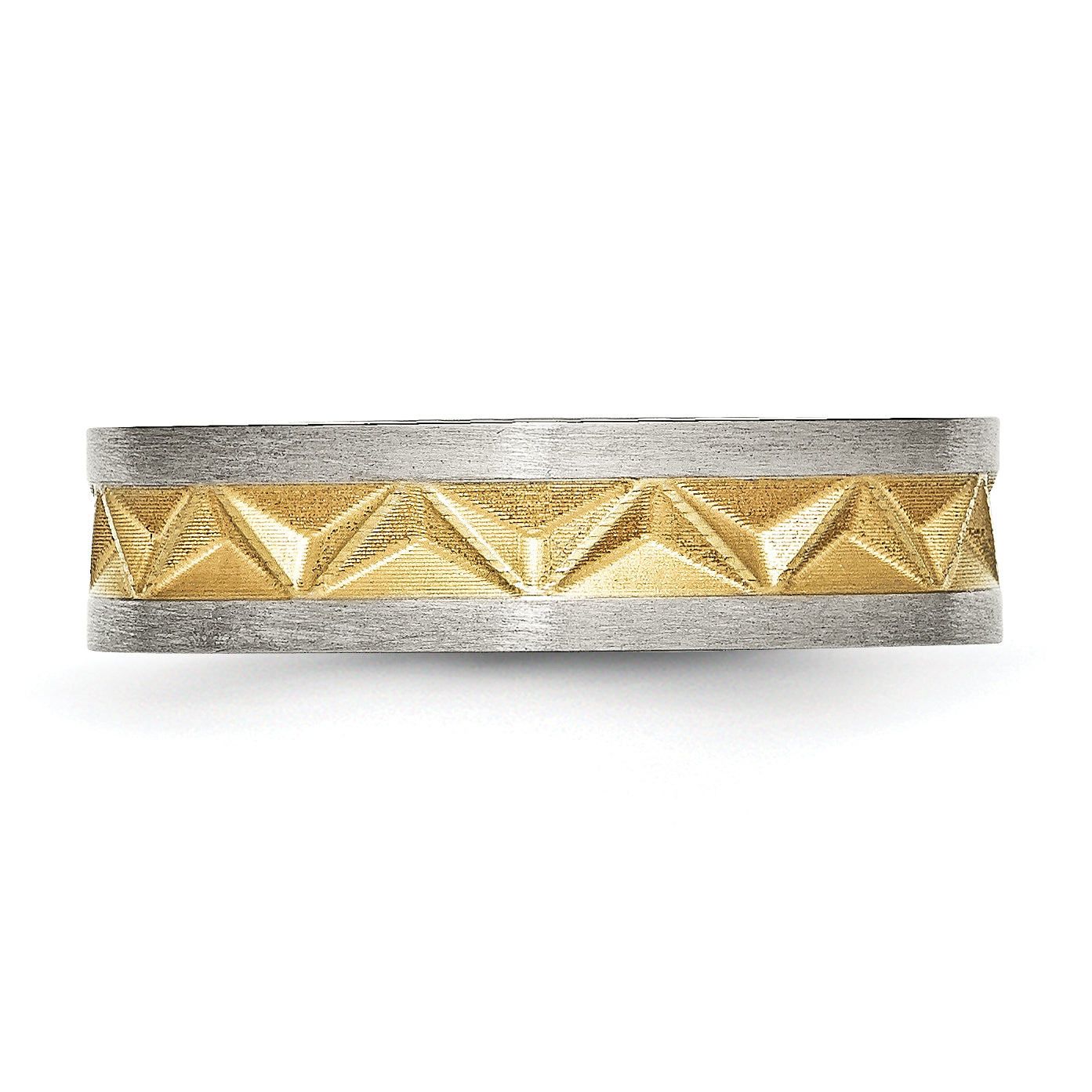 Titanium Brushed Yellow IP Wedding Band with Engravable Elegant Design