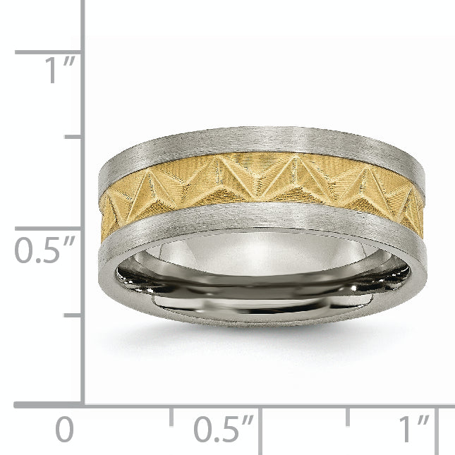 Titanium Men's Wedding Band with Gold-Tone Brushed Finish, Engravable