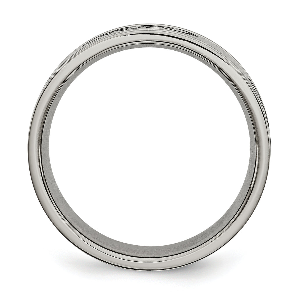 Brushed Ridged-Edge Wedding Band in Titanium with Black Rubber, 7mm