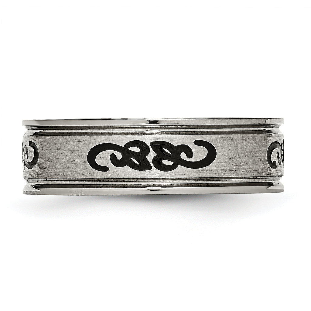 Brushed Ridged-Edge Wedding Band in Titanium with Black Rubber, 7mm