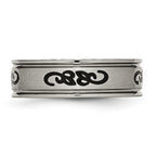 Brushed Ridged-Edge Wedding Band in Titanium with Black Rubber, 7mm