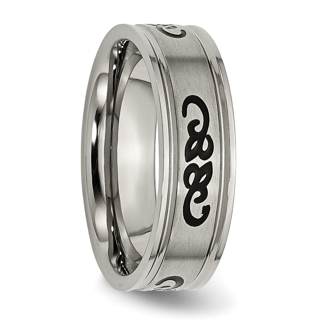 Brushed Ridged-Edge Wedding Band in Titanium with Black Rubber, 7mm