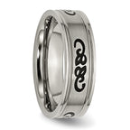 Brushed Ridged-Edge Wedding Band in Titanium with Black Rubber, 7mm