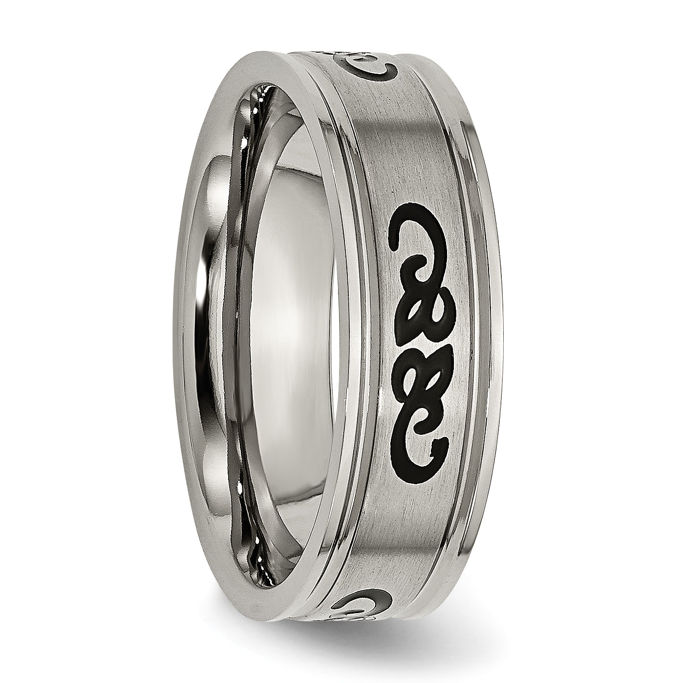 Brushed Ridged-Edge Wedding Band in Titanium with Black Rubber, 7mm