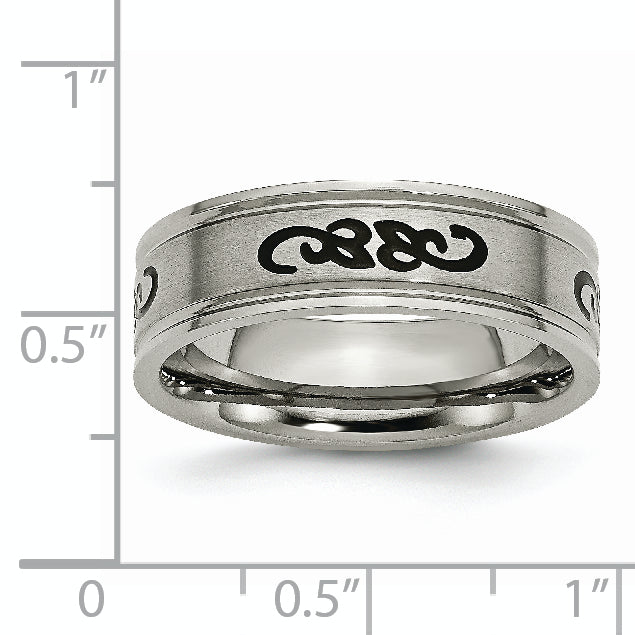 Brushed Ridged-Edge Wedding Band in Titanium with Black Rubber, 7mm