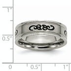 Brushed Ridged-Edge Wedding Band in Titanium with Black Rubber, 7mm