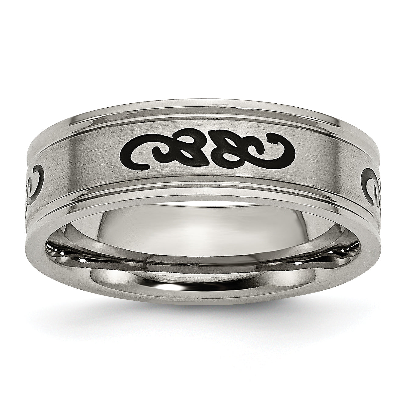 Titanium Brushed with Black Rubber Design 7mm Ridged Edge Band Main image