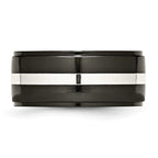 Titanium Black Wedding Band with Sterling Silver Inlay Polished Unisex 10mm