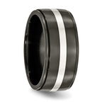 Titanium Black Wedding Band with Sterling Silver Inlay Polished Unisex 10mm