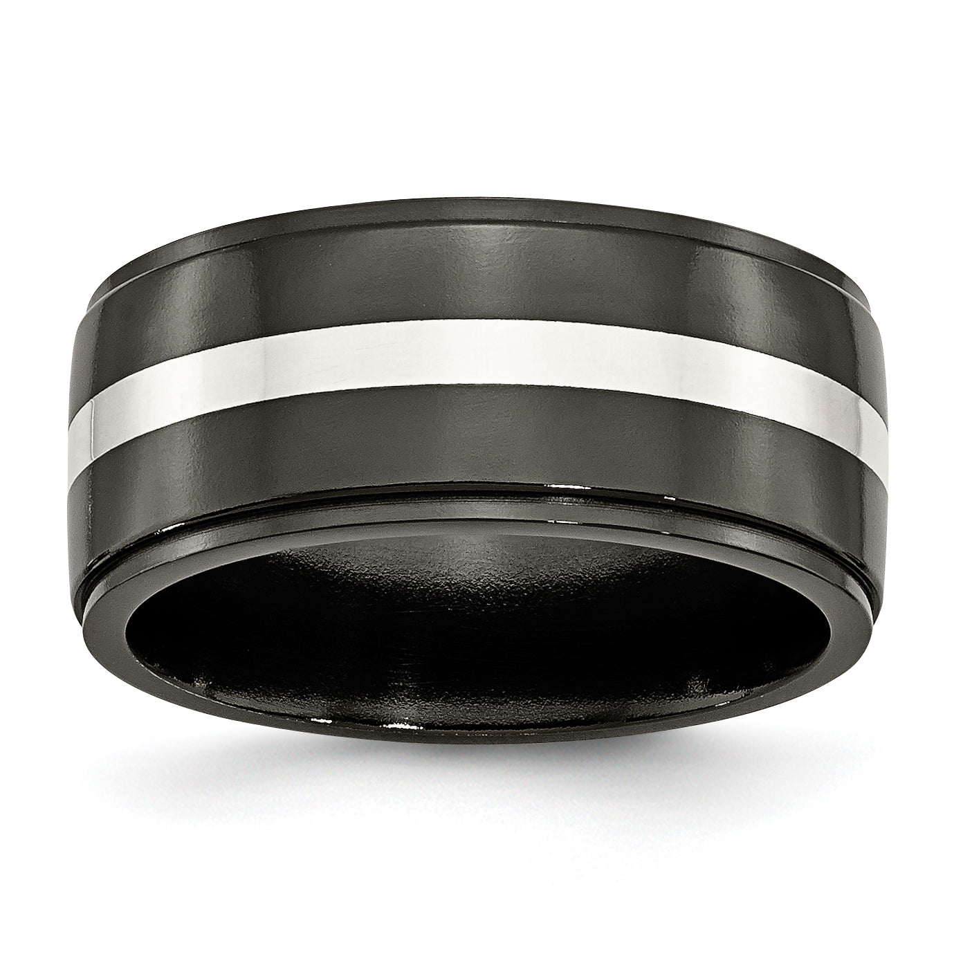 Titanium Black Ti with Sterling Silver Inlay Polished 10mm Band Main image