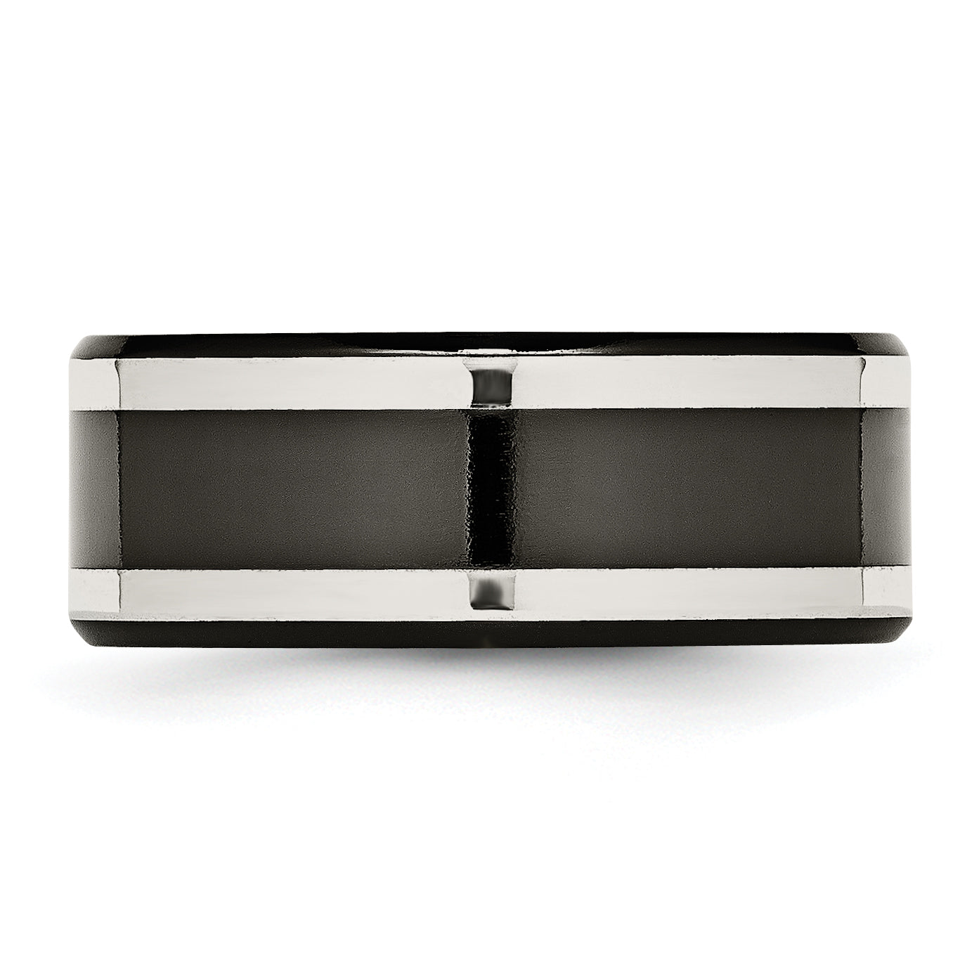 Titanium Silver Inlay Unisex Wedding Band 9mm Polished Engravable