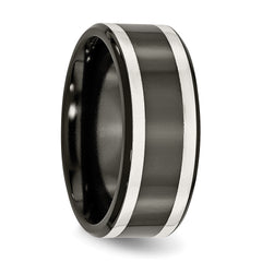 Titanium Silver Inlay Unisex Wedding Band 9mm Polished Engravable