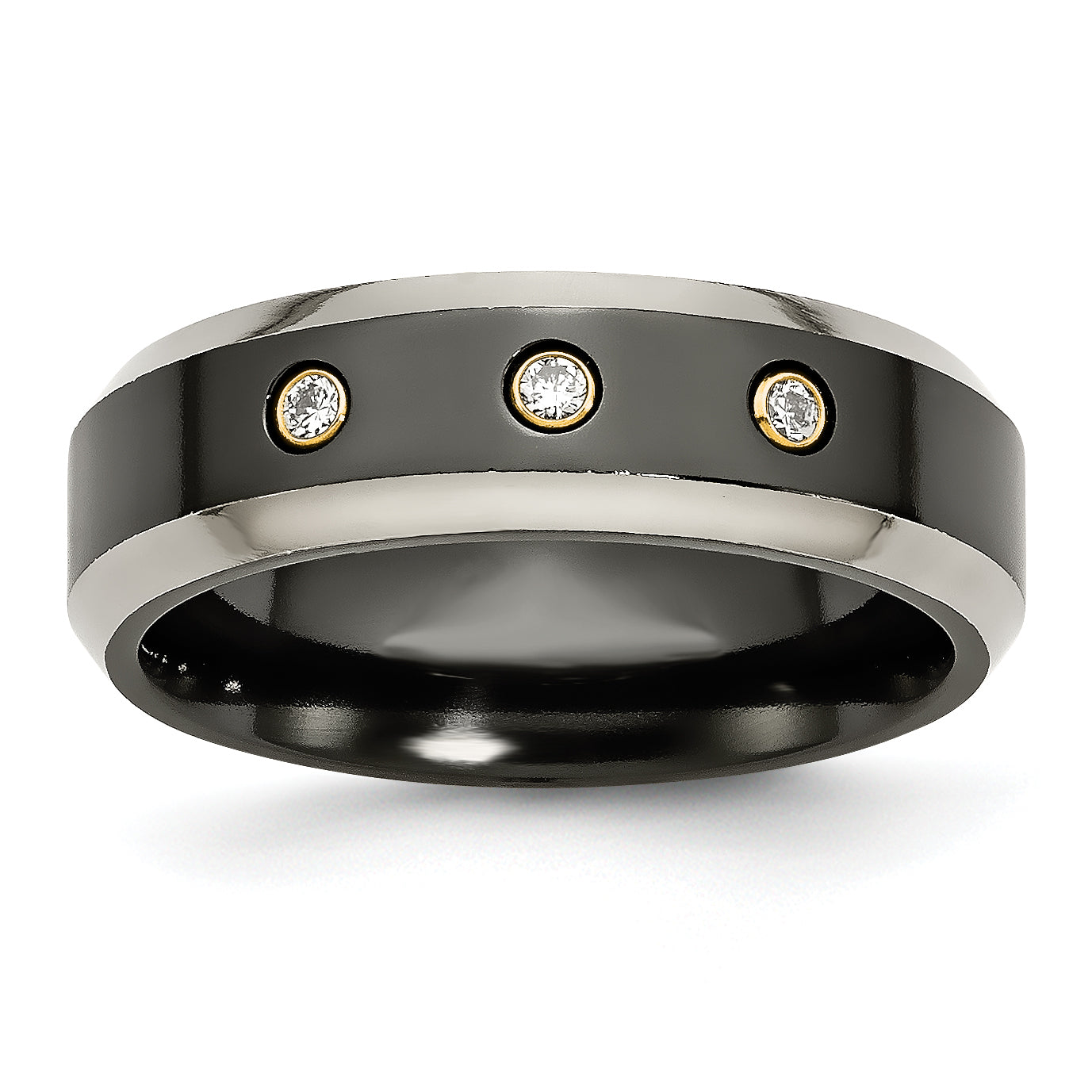 Titanium Black Ti With14K Inlay 1/10ct Diamond Beveled Edge 7mm Band Main image