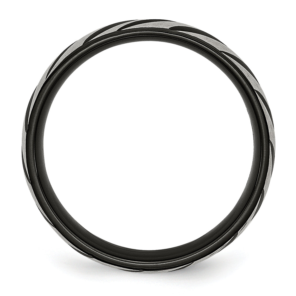 Black IP Grooved Wedding Band in Titanium, 6mm