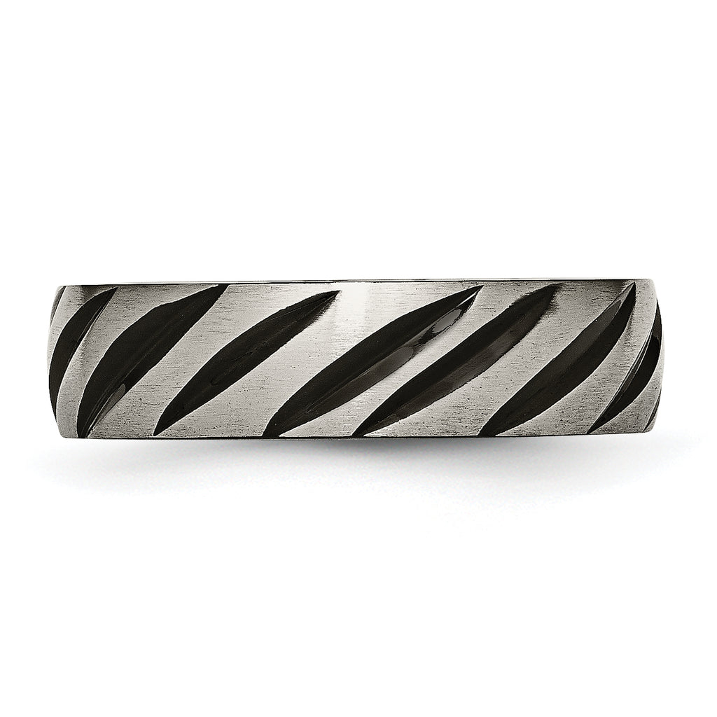 Black IP Grooved Wedding Band in Titanium, 6mm
