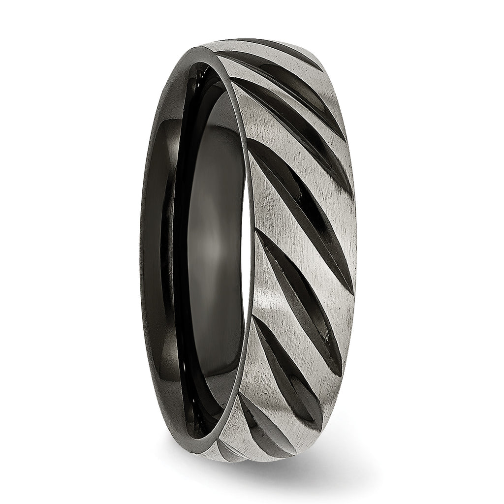 Black IP Grooved Wedding Band in Titanium, 6mm