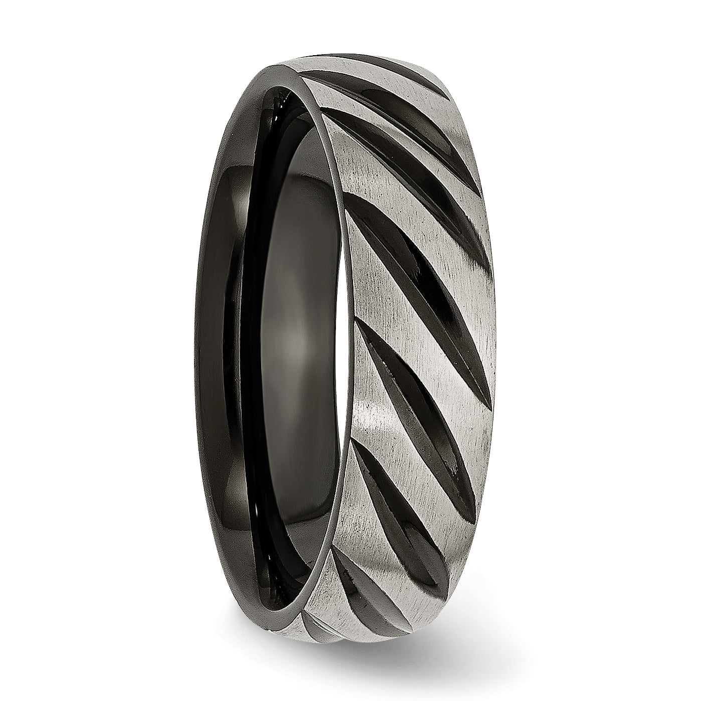Black IP Grooved Wedding Band in Titanium, 6mm